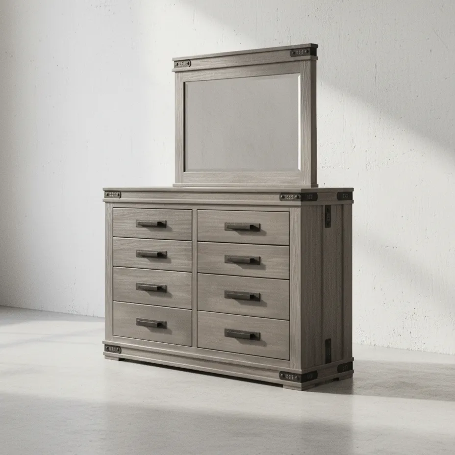 penwood furniture gastown dresser with mirror 8 drawers 45 degree angle