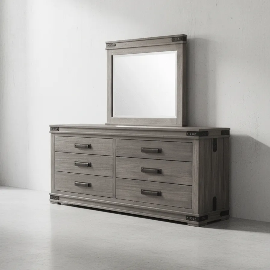 penwood furniture gastown long dresser with mirror 6 drawers 45 degree angle