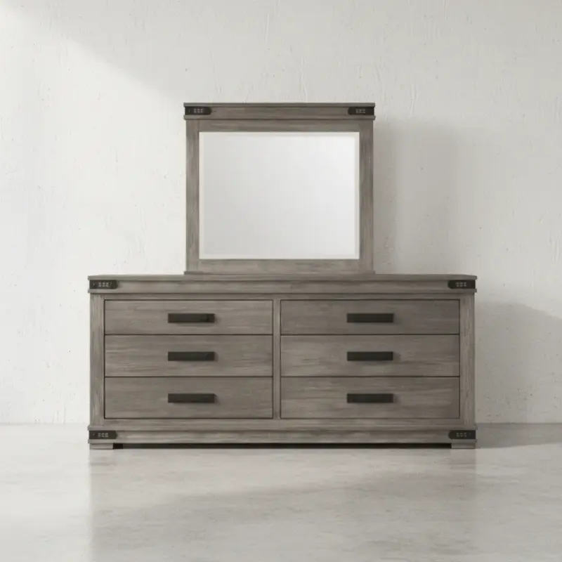 penwood furniture gastown long dresser with mirror 6 drawers face on horizontal