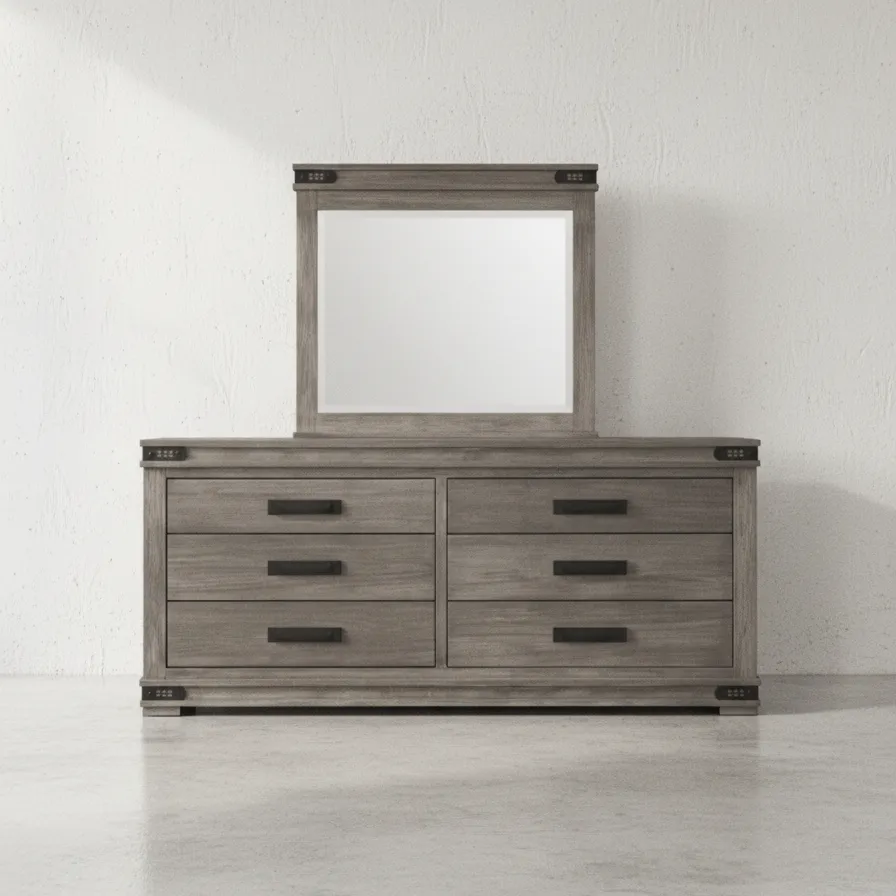 penwood furniture gastown long dresser with mirror 6 drawers face on horizontal