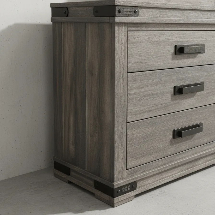 penwood furniture gastown long dresser with mirror 6 drawers medium close up