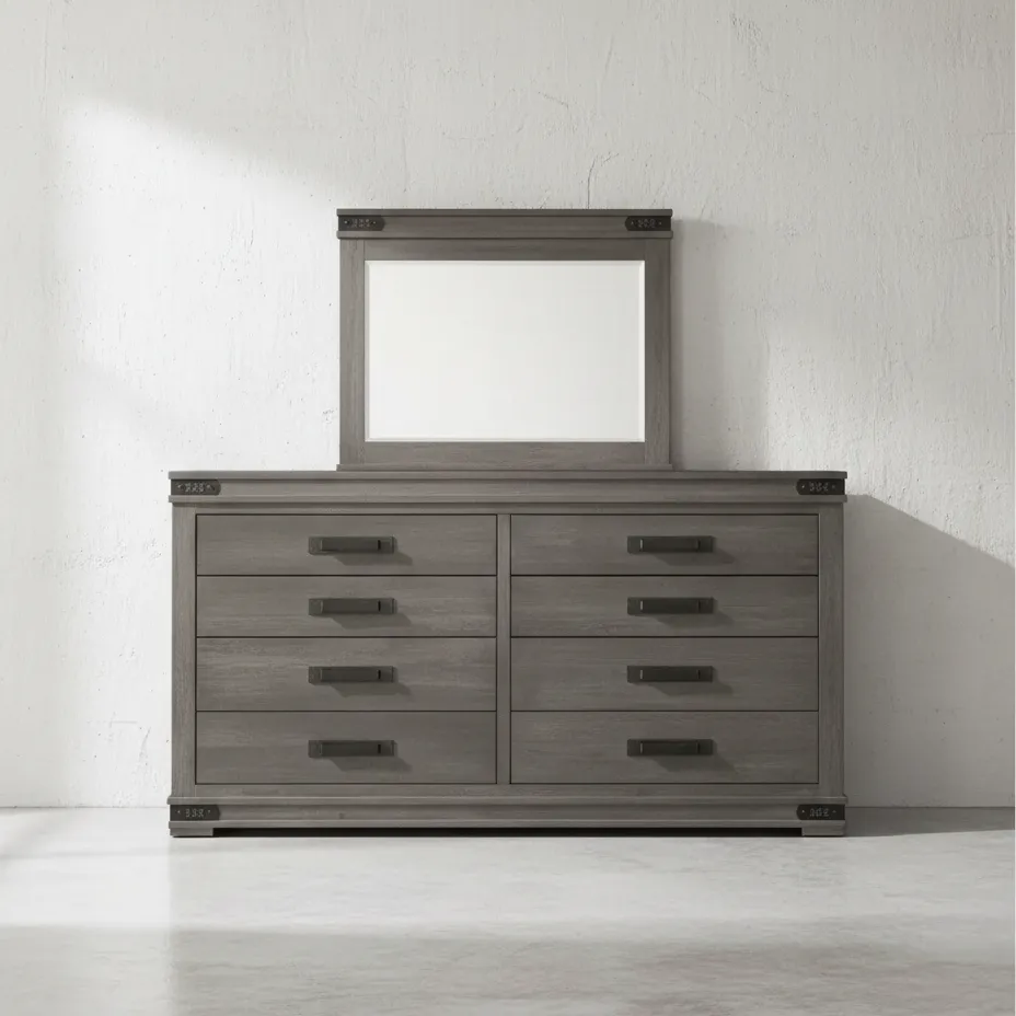 penwood furniture gastown long dresser with mirror 8 drawers face on horizontal