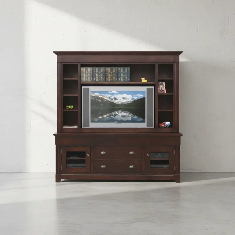 penwood furniture hudson valley media stand with hutch hvhd74h face on horizontal