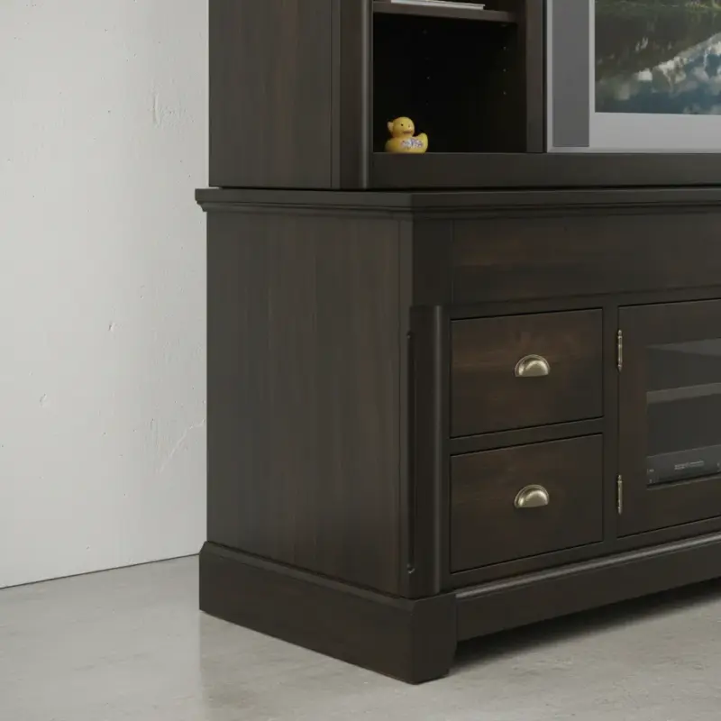 penwood furniture hudson valley media stand with hutch hvhd84h medium close up