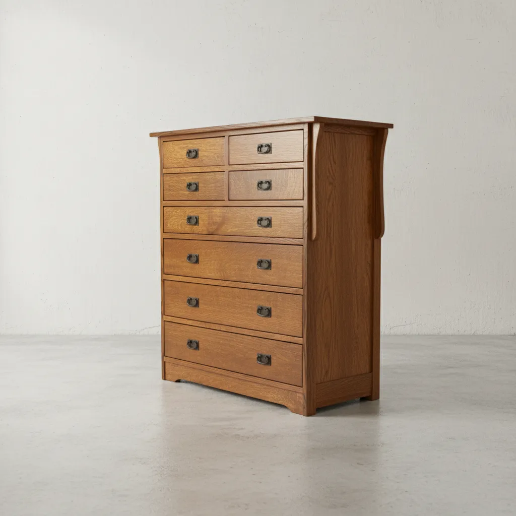 penwood furniture mission 8 drawer highboy 45 degree angle