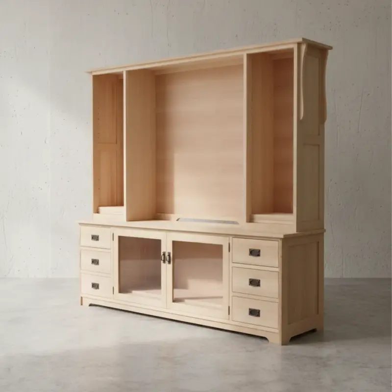 penwood furniture mission 85 inch hdtv unit with hutch m1985h 45 degree angle