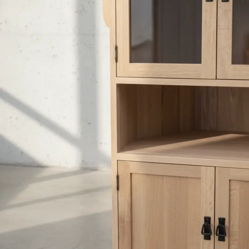 penwood furniture mission corner hutch buffet with pie shelf n332 medium close up