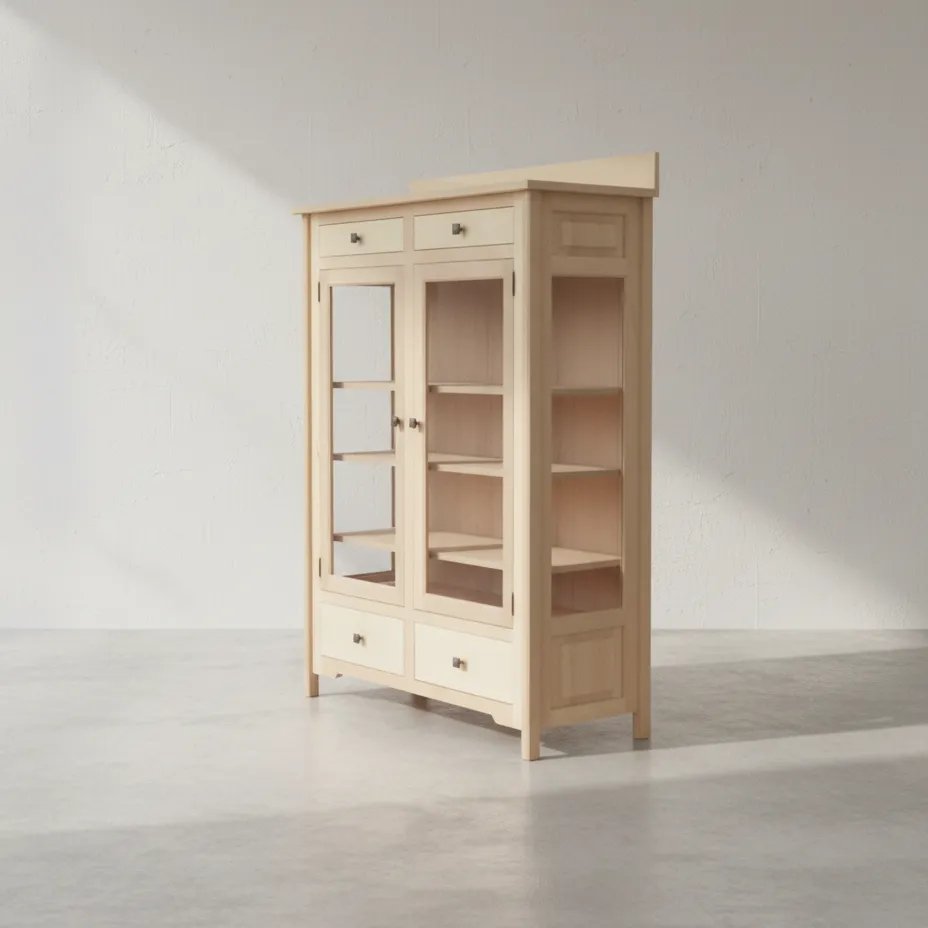 penwood furniture mission maple curio cabinet c1862 45 degree angle