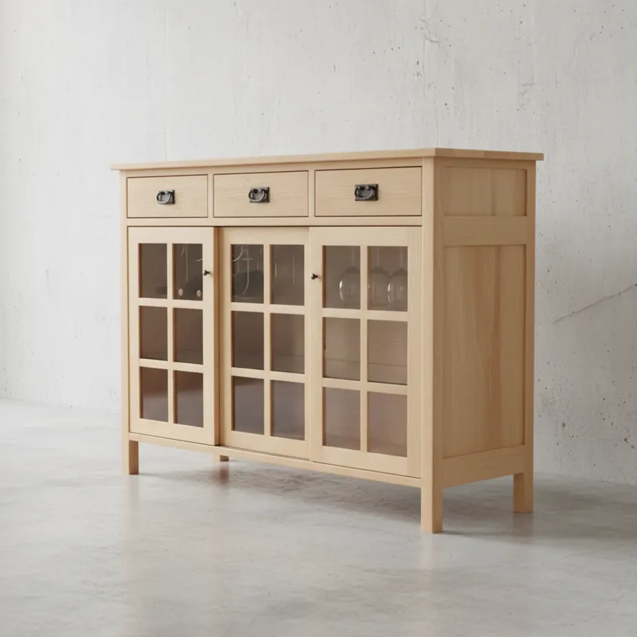 penwood furniture mission sideboard with sliding doors xm1960s 45 degree angle