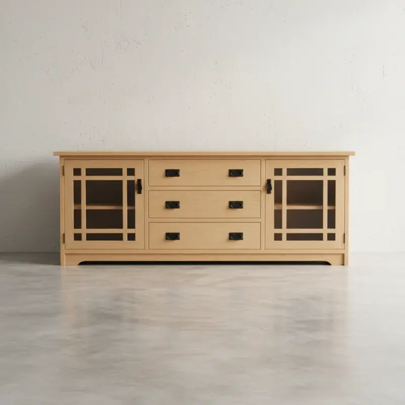 penwood furniture mission tv unit m1974 face on horizontal