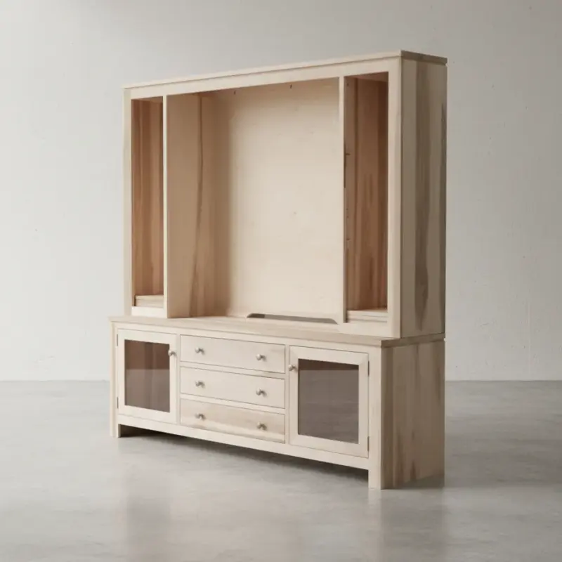 penwood furniture newport 75 hdtv cabinet with hutch np1875h 45 degree angle