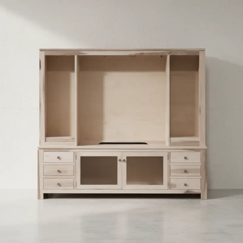 penwood furniture newport 85 hdtv cabinet with hutch np1885h face on horizontal