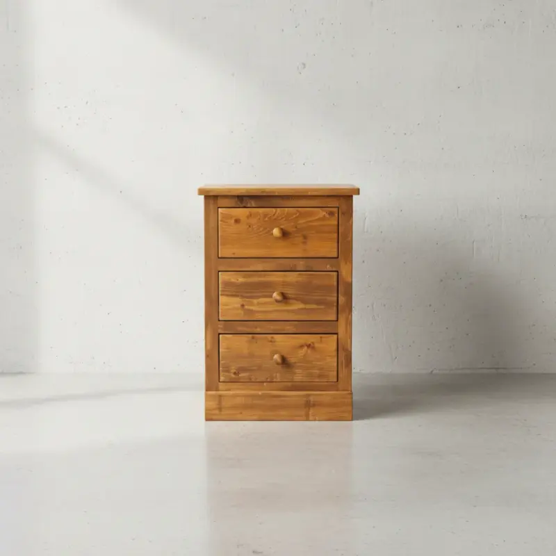 penwood furniture rustic barnboard 3 drawer night stand face on horizontal