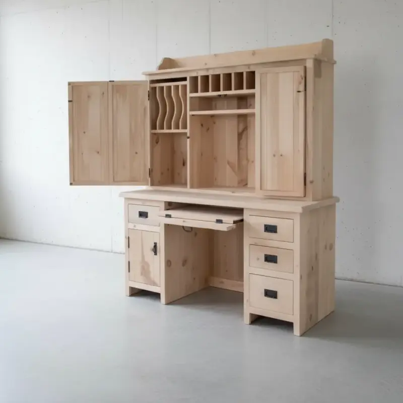 penwood furniture rustic desk with hutch ch7360 45 degree angle