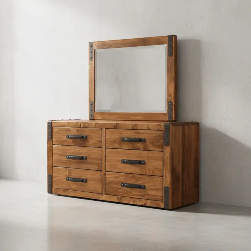 penwood furniture union station dresser with mirror 6 drawer 45 degree angle