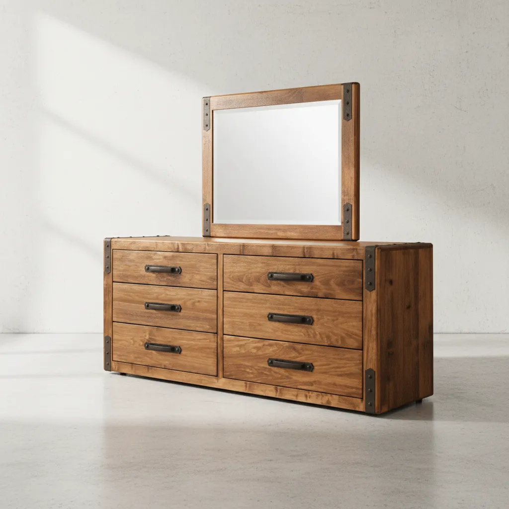 penwood furniture union station long dresser with mirror 6 drawers 45 degree angle