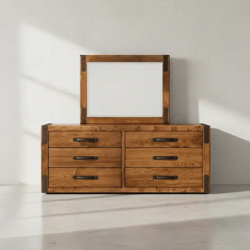 penwood furniture union station long dresser with mirror 6 drawers face on horizontal