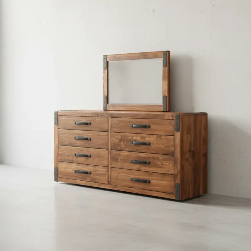 penwood furniture union station long dresser with mirror 8 drawers 45 degree angle