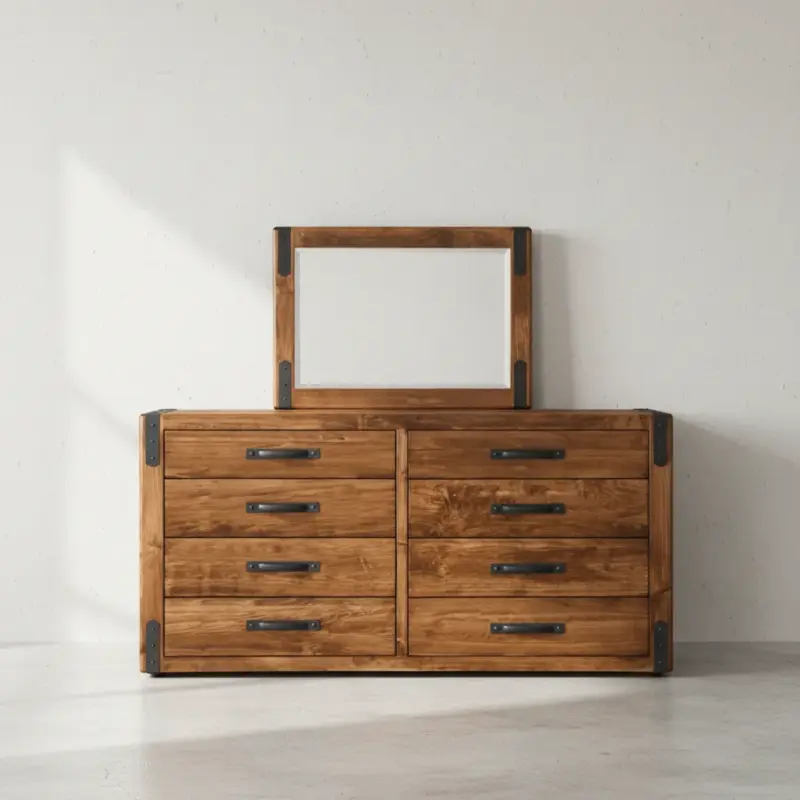 penwood furniture union station long dresser with mirror 8 drawers face on horizontal