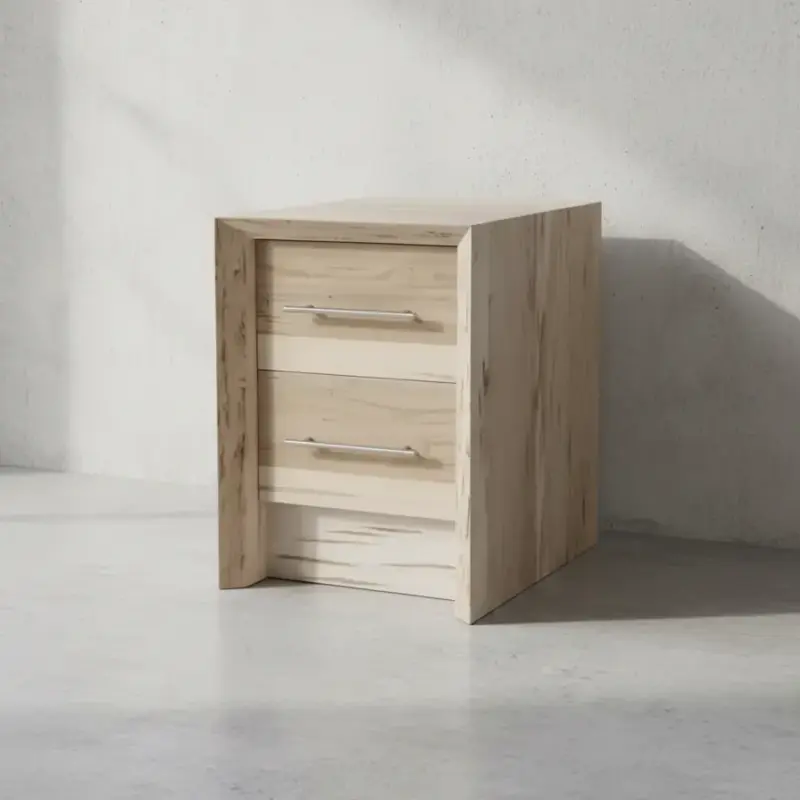 penwood furniture waterfall live edge 2 drawer nightstand 45 degree angle